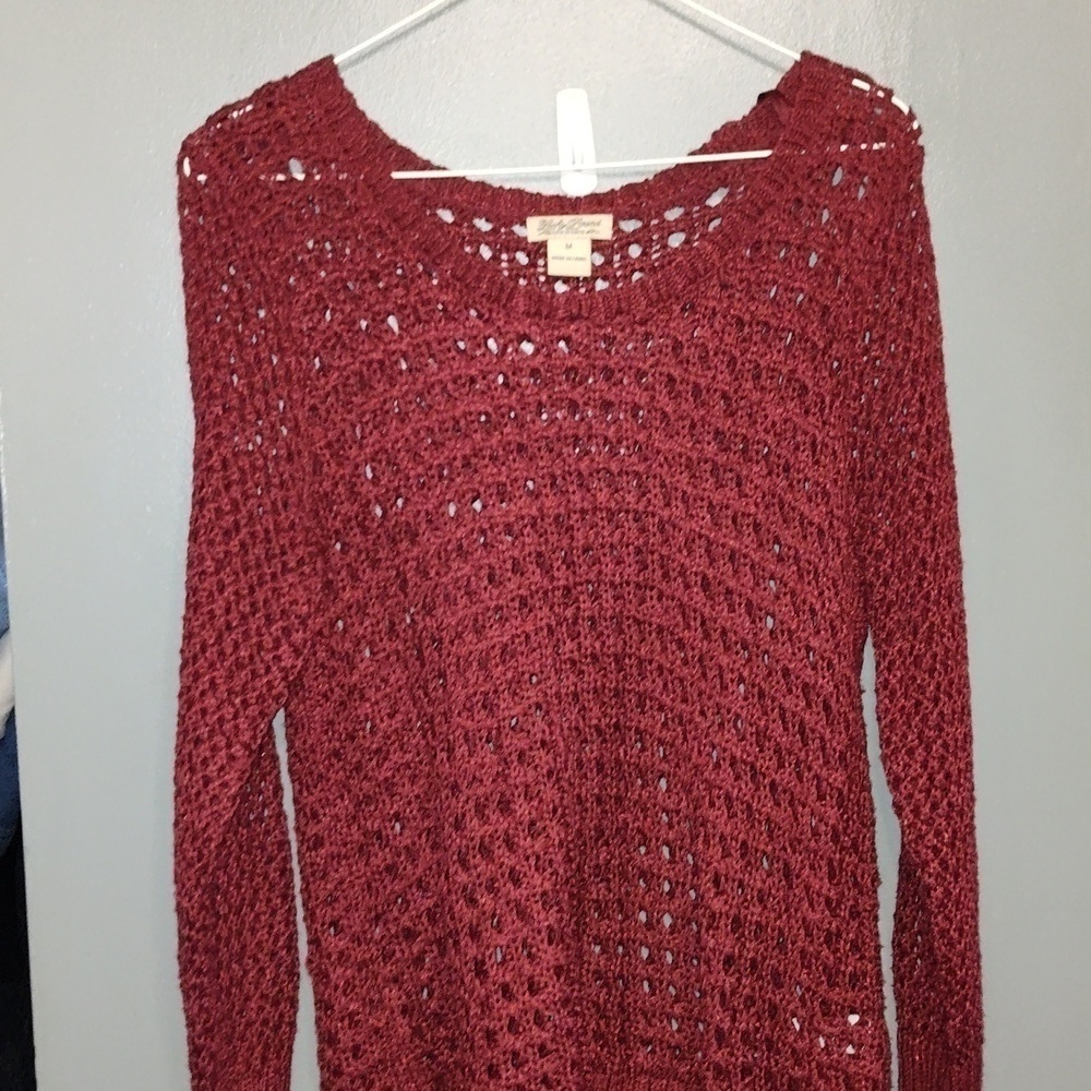 Lucky Brand WM Medium Red Open Crochet Sweater Long Sleeve